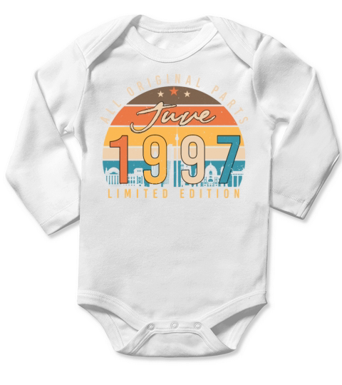 Birthday Greeting June 1997 Long Sleeve Baby One-Piece