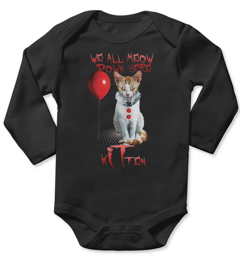 IT Cat we all Meow down here Kitten Long Sleeve Baby One-Piece