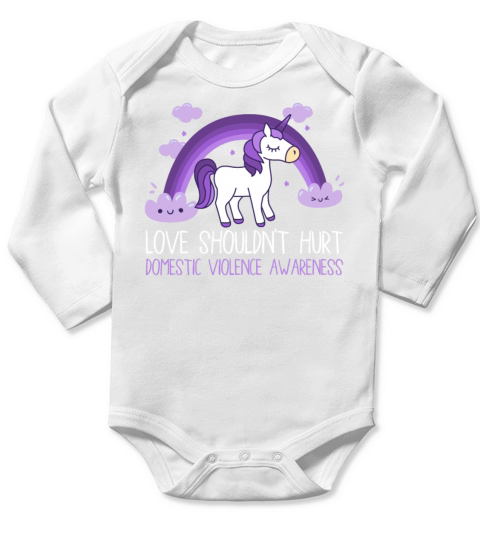 Love Shouldnt Hurt Purple Rainbow Unicorn Long Sleeve Baby One-Piece