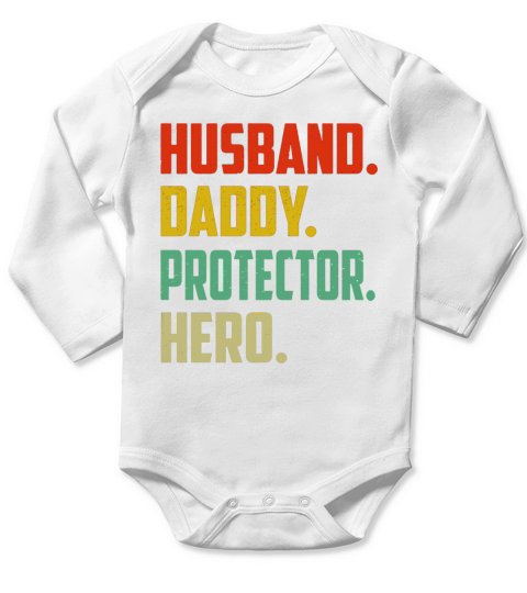Mens Husband Daddy Protector Hero Long Sleeve Baby One-Piece