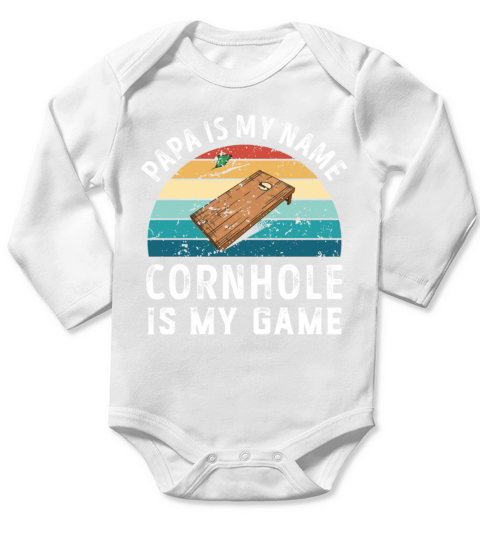 Papa is my Name Cornhole is my Game Dad Fathers Long Sleeve Baby One-Piece