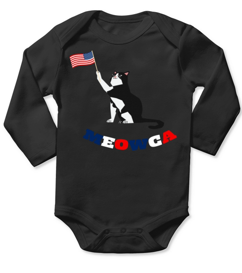 Tuxedo Cat American Flag 4th Of July Long Sleeve Baby One-Piece