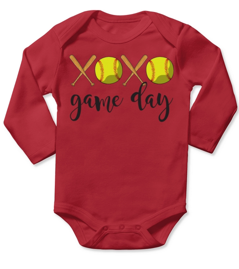 XOXO Hugs And Kisses Softball Game Day Funny Long Sleeve Baby One-Piece