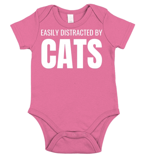 easily distracted by cats - funny cat lover quotes Short Sleeve Baby One-Piece