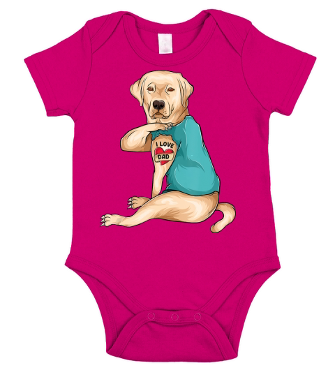 Fathers Day Tattoo I Love Dad Funny Labrador Tattooed T-Shirt Short Sleeve Baby One-Piece