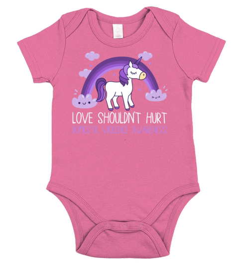 Love Shouldnt Hurt Purple Rainbow Unicorn Short Sleeve Baby One-Piece