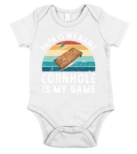 Papa is my Name Cornhole is my Game Dad Fathers Short Sleeve Baby One-Piece