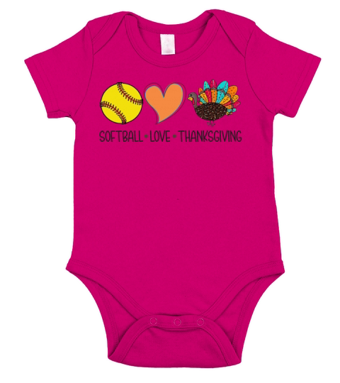 Softball Love Thanksgiving Funny Girls Women Short Sleeve Baby One-Piece