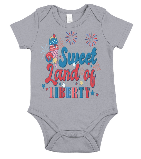 Sweet Land of Liberty Retro 4th of July Patriotic Short Sleeve Baby One-Piece