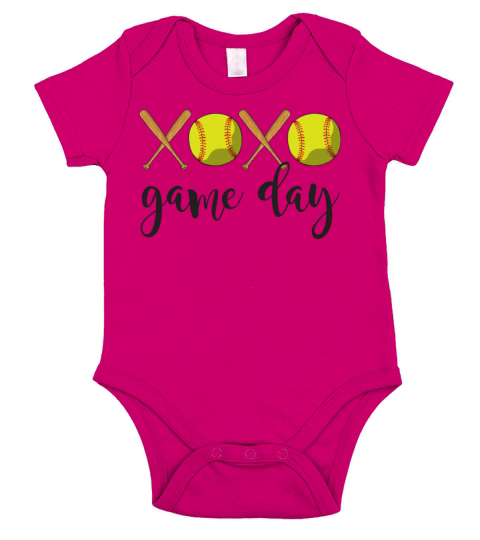 XOXO Hugs And Kisses Softball Game Day Funny Short Sleeve Baby One-Piece
