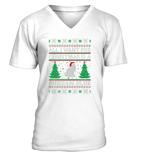All I Want For Christmas Russian Blue Ugly Sweater - Mens Premium T-Shirt V-Neck T-shirt