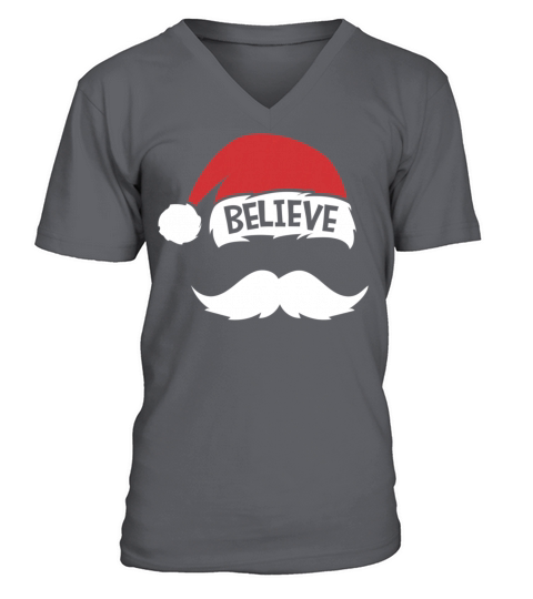 Believe Quote On Santa Hat Mustache Christmas V-Neck T-shirt