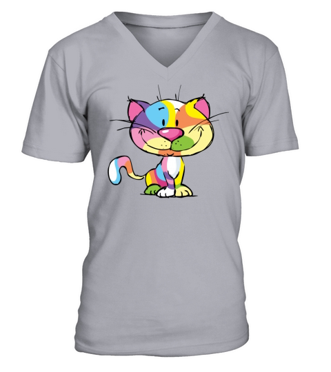 Cute Kitty Cartoon Colorful Pop Art Design V-Neck T-shirt