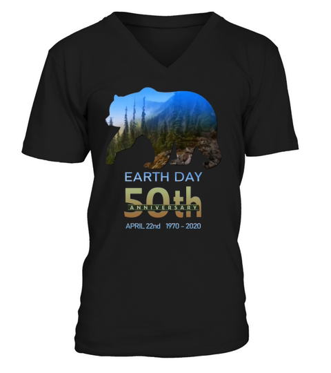 Earth day 50th anniversary brown bear silhouette buy t shirt V-Neck T-shirt