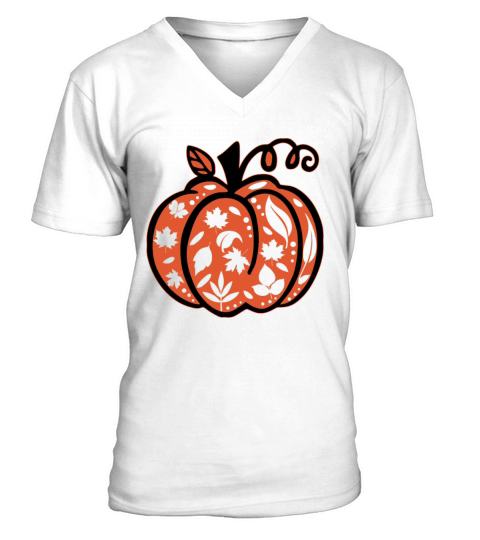 Fall Floral Pumpkin Autumn for Women V-Neck T-shirt