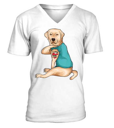 Fathers Day Tattoo I Love Dad Funny Labrador Tattooed T-Shirt V-Neck T-shirt