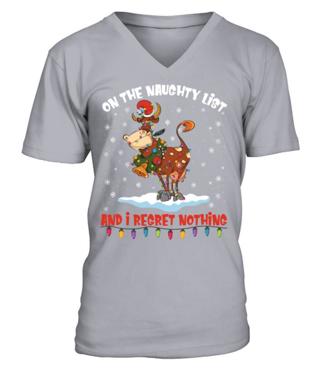On The Naughty List And I Regret Nothing Funny Cow V-Neck T-shirt
