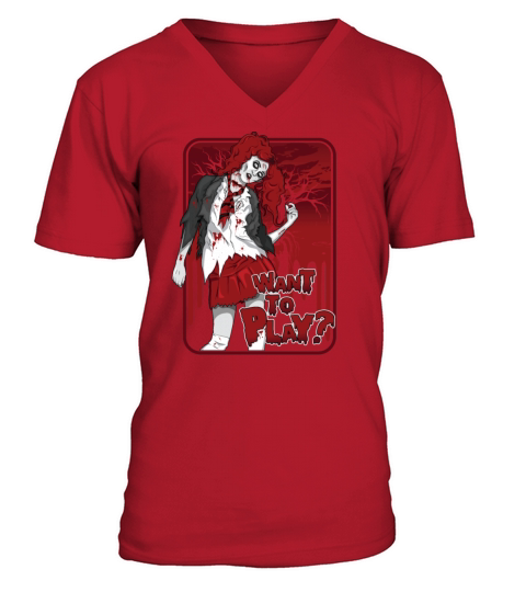 sexy zombie school girl want to play halloween V-Neck T-shirt