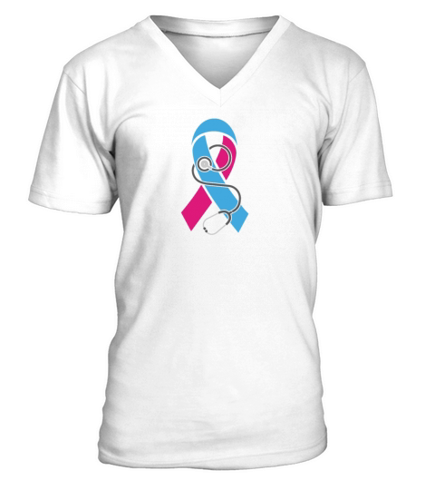 Stethoscope-Pregnancy Infant Loss Awareness Ribbon V-Neck T-shirt
