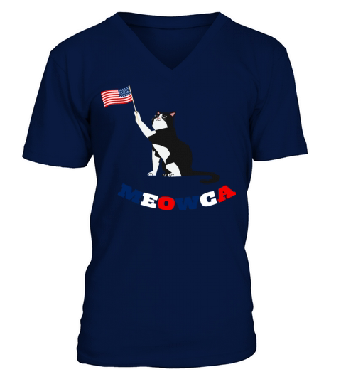 Tuxedo Cat American Flag 4th Of July V-Neck T-shirt