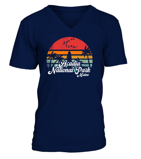 Vintage Acadia National Park Maine Surfing Retro V-Neck T-shirt