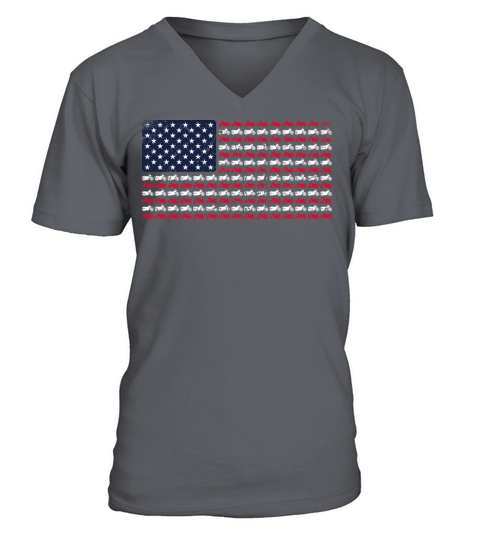 Vintage Motorcycle Biker American Flag 4th of July V-Neck T-shirt
