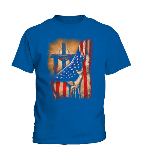 Cross Christ American Flag Pride Hand Jesus Lover Gift T-Shirt Kids T-Shirt