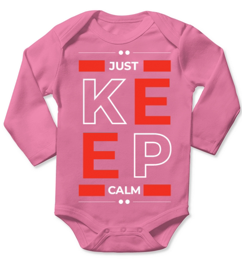 Black Red Just Keep Calm Quote Typography T shirt Long Sleeve Baby One-Piece