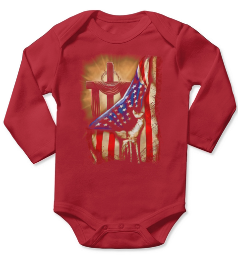 Cross Christ American Flag Pride Hand Jesus Lover Gift T-Shirt Long Sleeve Baby One-Piece