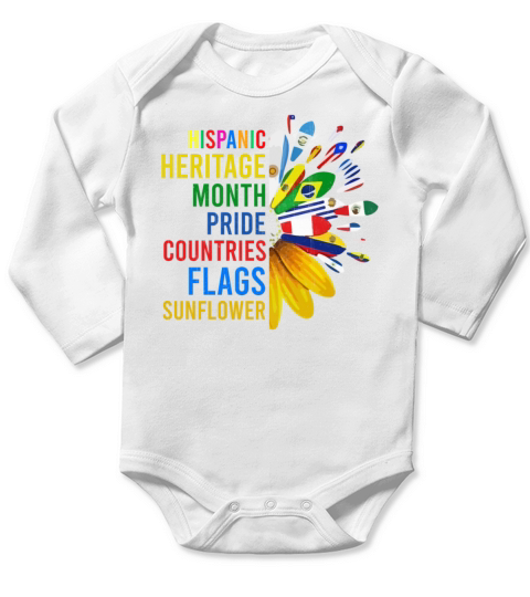 Hispanic Heritage Month Pride Countries Flags Sunf Long Sleeve Baby One-Piece