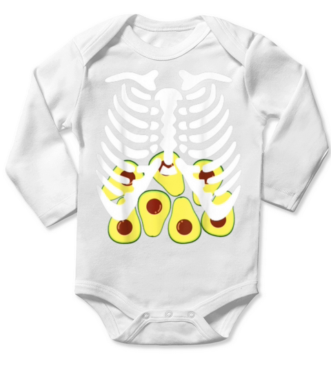 Hot Avocado Halloween Costume Rib Cage Skeleton Long Sleeve Baby One-Piece