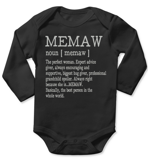 Memaw Definition Grandma Mother Day Gift Long Sleeve Baby One-Piece