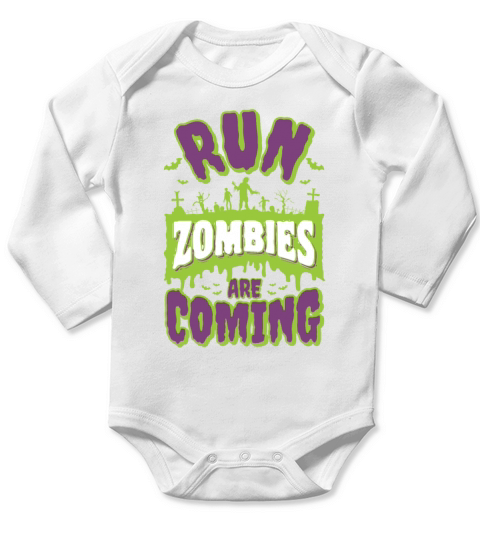 Run Zombies Are Coming Long Sleeve Baby One-Piece