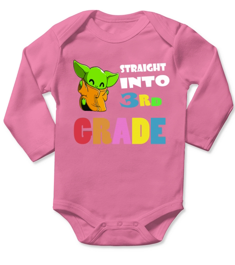 Straight Into 3rd Grade Happy Baby Yoda Long Sleeve Baby One-Piece