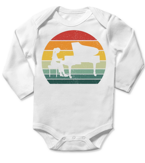 Vintage Retro Grand Classical Piano Vintage Music Long Sleeve Baby One-Piece