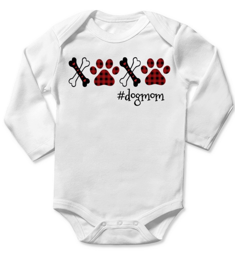 XOXO Dog Mom Buffalo Plaid Dog Paws Long Sleeve Baby One-Piece