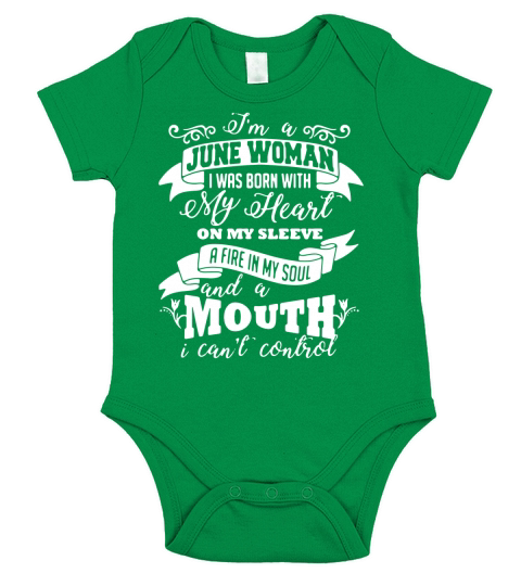 Im a June woman I was born with my heart on my sleeve Short Sleeve Baby One-Piece