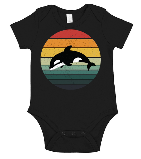 Orca Vintage Retro Art Killer Whale Short Sleeve Baby One-Piece