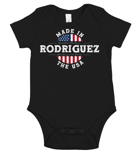Rodriguez Name Patriotic American Made in The USA Short Sleeve Baby One-Piece