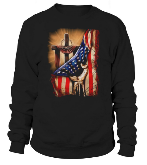 Cross Christ American Flag Pride Hand Jesus Lover Gift T-Shirt Sweatshirt Unisex