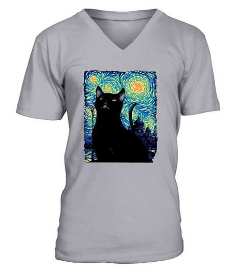 Black Cat Van Gogh shirt V-Neck T-shirt