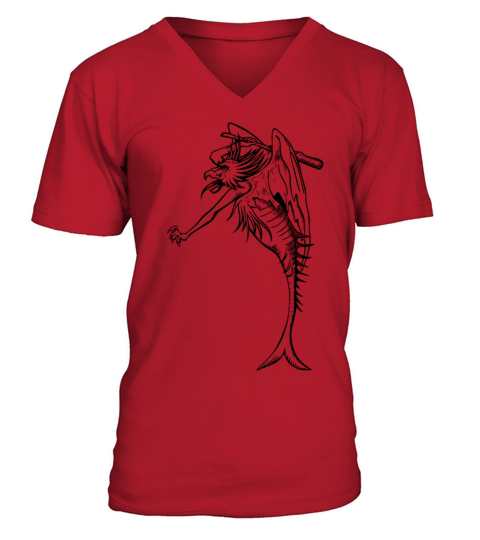 dragon monster with wings and tail of a fish V-Neck T-shirt