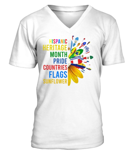 Hispanic Heritage Month Pride Countries Flags Sunf V-Neck T-shirt