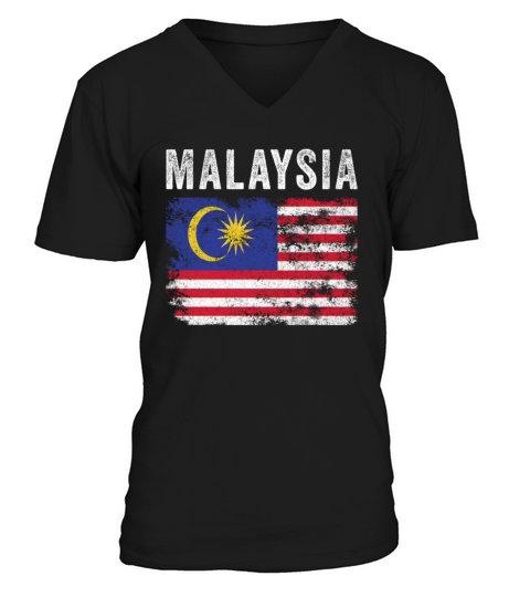 Malaysia Flag Distressed Malaysian Flag V-Neck T-shirt