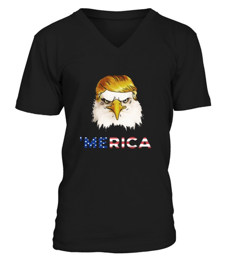 MERICA TRUMP HAIR BALD EAGLE FUNNY V-Neck T-shirt