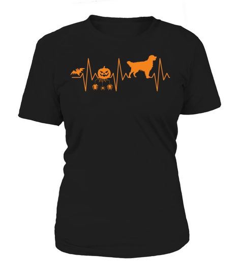 Golden Retriever Pumpkin Heartbeat Spider Web Funny Halloween Women's T-Shirt