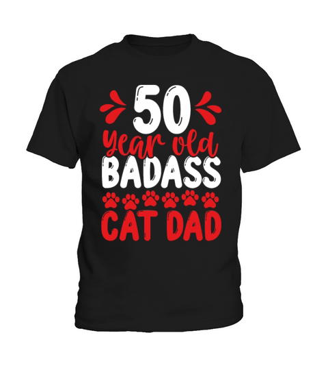 50 Year Old Cat Dad Funny Cat Father 50th Birthday Kids T-Shirt