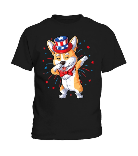 Dabbing Corgi 4th Of July Men Women Usa American Flag Premium Shirt Kids T-Shirt