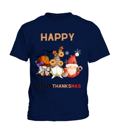 Halloween Thanksgiving Christmas Happy HalloThanks Kids T-Shirt