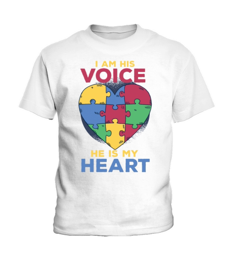 I Am His Voice He Is My Heart Autism Awareness Son Kids T-Shirt